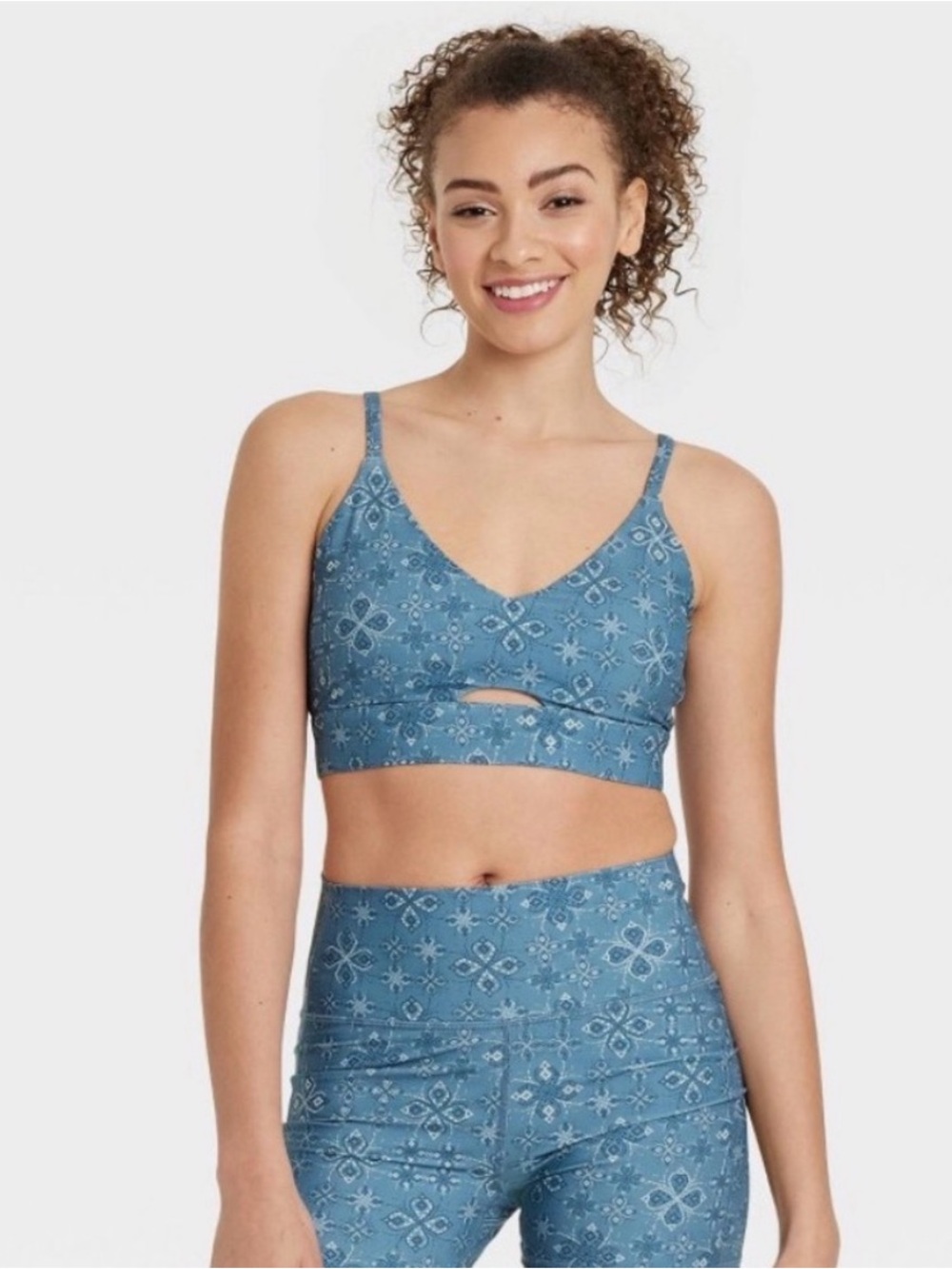 JoyLab Blue Paisley Workout Set Biker Shorts Sports Bra Small